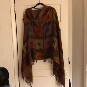 Hooded blanket shawl with fastener